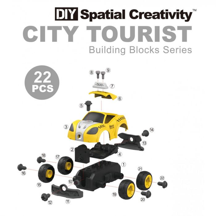 Дитяча іграшка автомобіль - конструктор таксі  LM8071-SZ-1 Spatial Creativity ™ 33 елемента, звукові ефекти