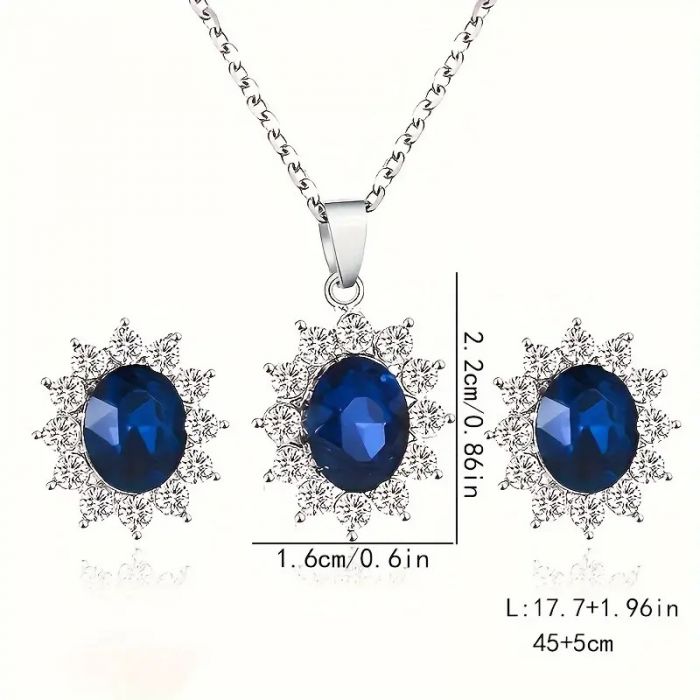 Елегантне намисто та сережки із штучним камінням 51159-YIN-E (прикраса для шиї, аксесуари для дівчат) метал колір синій/срібло