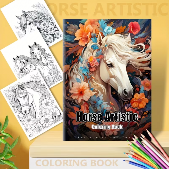 Розмальовка антистрес 24 аркуша, щильний папір, зображення кінь (4515)