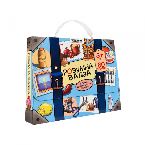 Настільна гра Strateg "Розумна валіза. Абетка, цифри, смаки, кольори"  ( Вік 3+) розвиваюча укр. мовою (30377)