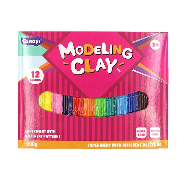 Пластилін 12 кольорів 200 грам Modeling Clay Qiaoyi 8021 (набір для дитячої творчісті , набір для ліплення)