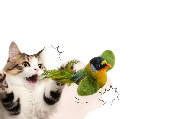 Іграшка для кота (кішки, кошеня) пташка плюшева (3995) зелена, відео в описі 