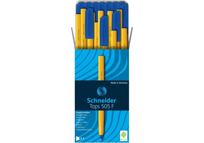 Ручка кулькова Schneider TOPS 505 F синя 0,5 мм , помаранчевий корпус, довжина лінії 3 200 м (шнайдер)