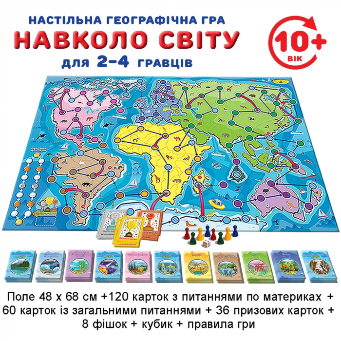 Настільна гра навколо світу (вік 10+) географічна навчальна (КФІ 2258)