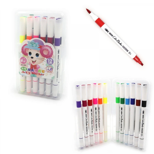 Скетч маркери двосторонні 12 кольорів Mouse пензлик та скошений наконечник (260-12,4537)