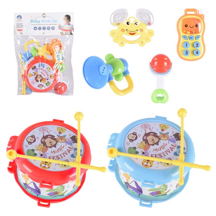 Дитяча іграшка для малюка брязкальце, набір 4 шт та барабан (A994), пакет 24*31*10см