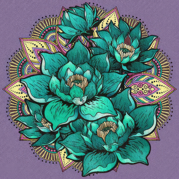 Живопис розпис картина за номерами-антистрес Strateg Квітка лотоса з мандалою розміром 30х30 см  (JCEE36810)