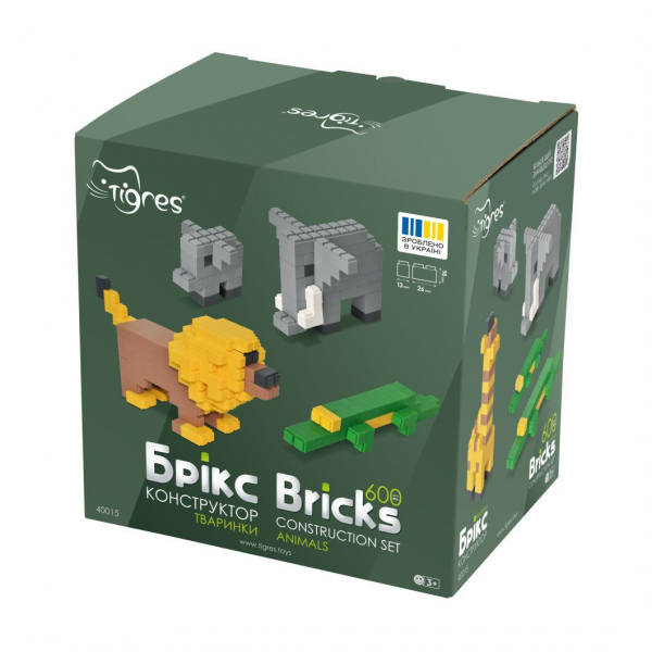 Дитяча іграшка конструктор брікс, сюжет тварини, 600 середніх деталей 40015 Тигрес