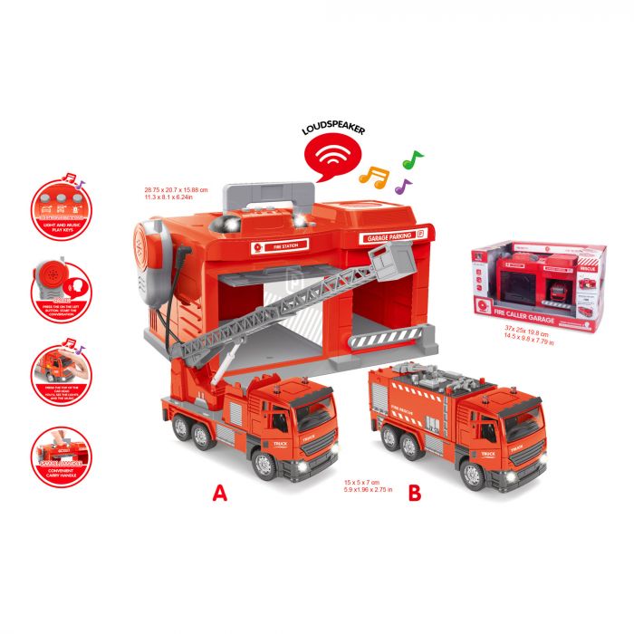 Дитяча іграшка гараж  з металевою пожежною машинкою , зі світлом і звуком CLM-551 CHENGMEI TOYS