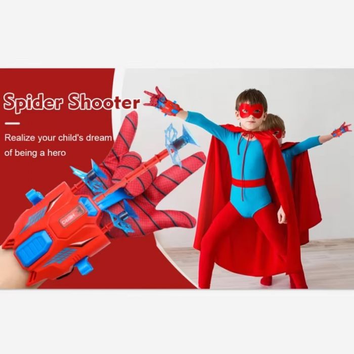 Іграшка перчатка рукавичка супергероя людина павук Spiderman (Спайдермен) пусковим механізмом з лазером та стрілами та подарунком (відео в описі)