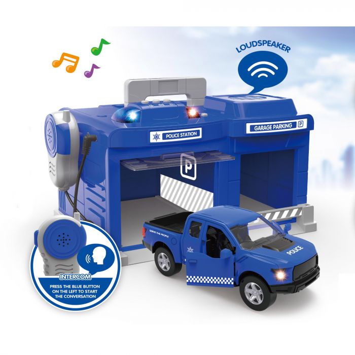 Дитяча іграшка гараж з металевою поліцейською машинкою, зі світлом і звуком CLM-556 CHENGMEI TOYS