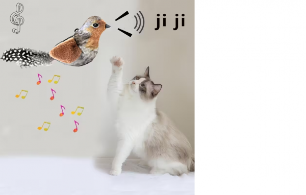 Іграшка для кота (кішки, кошеня) пташка плюшева (3994) коричнева, відео в описі