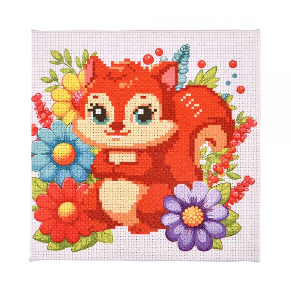 Дитяча іграшка набір для творчості вишивка хрестиком білченя Strateg розміром 20х20 смAX-203
