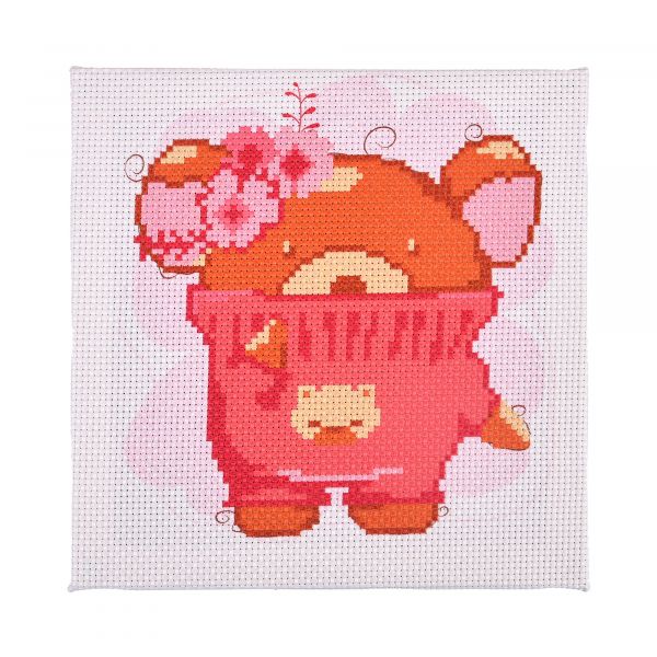 Набір для творчості вишивка хрестиком ведмежа в светрику Strateg розміром 20х20 см AX-207