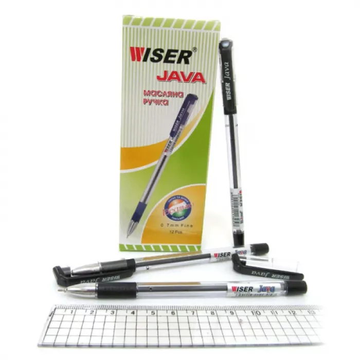 Ручка для письма чорна 0,7мм з грипом масляна Wiser (Java-blk) 3500