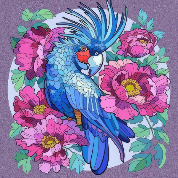 Живопис розпис картина за номерами-антистрес Strateg Папуга у квітах  розміром 30х30 см  (JCEE36805)