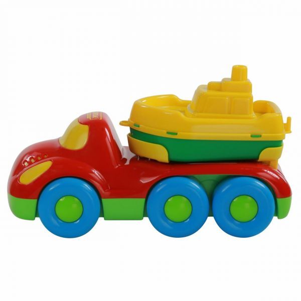 Дитяча іграшка машинка буксир для перевезення кораблика + кораблик 48370 Polesie