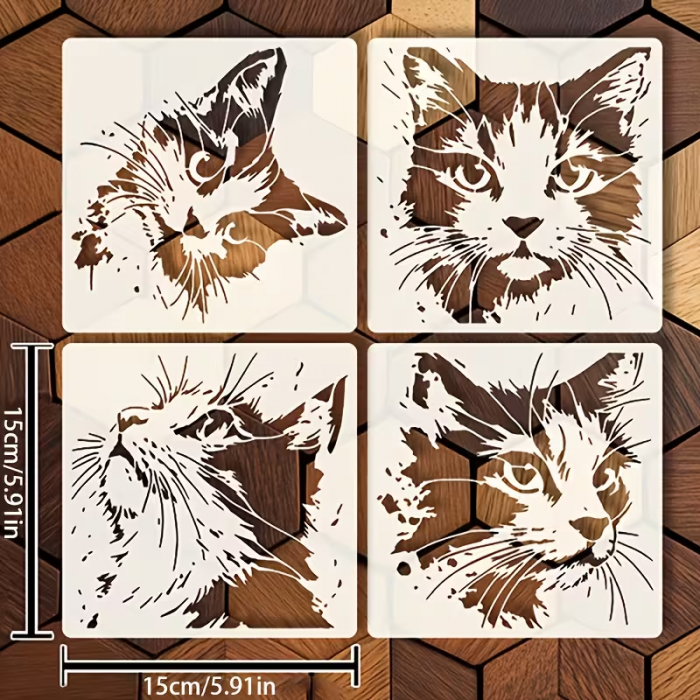 Трафарет 4 шт для малювання котяча мордочка (кіт, кішка. кошеня) 15 х 15 см (4552), відео в описі 