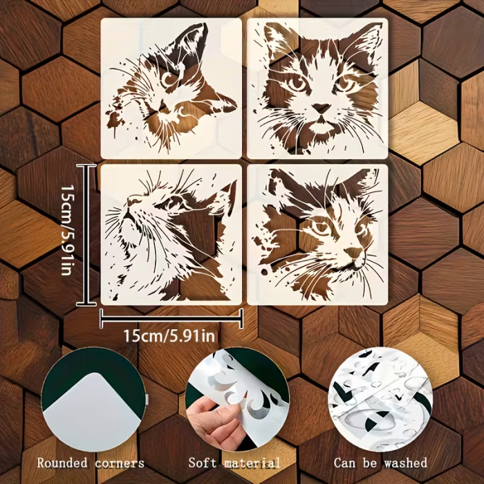 Трафарет 4 шт для малювання котяча мордочка (кіт, кішка. кошеня) 15 х 15 см (4552), відео в описі 