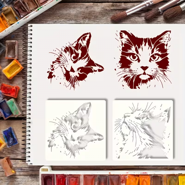 Трафарет 4 шт для малювання котяча мордочка (кіт, кішка. кошеня) 15 х 15 см (4552), відео в описі 