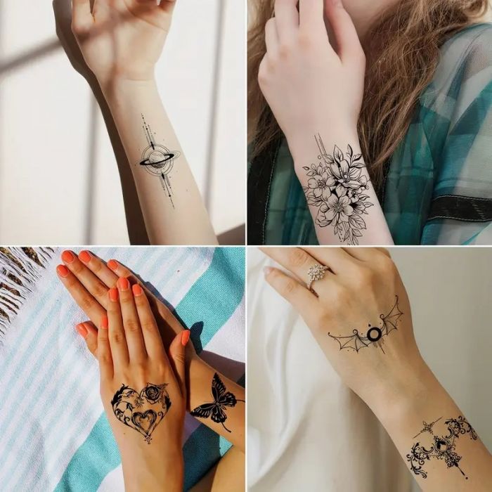 30 шт набір наліпка тимчасове татуювання (квіти, пір'я, метелики, планети) водонепроникна та довготривала 3247616475