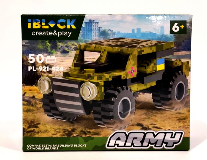 Дитяча іграшка конструктор військовий джип IBLOCK арт. PL-921-424 (2) Армія, 50 деталей
