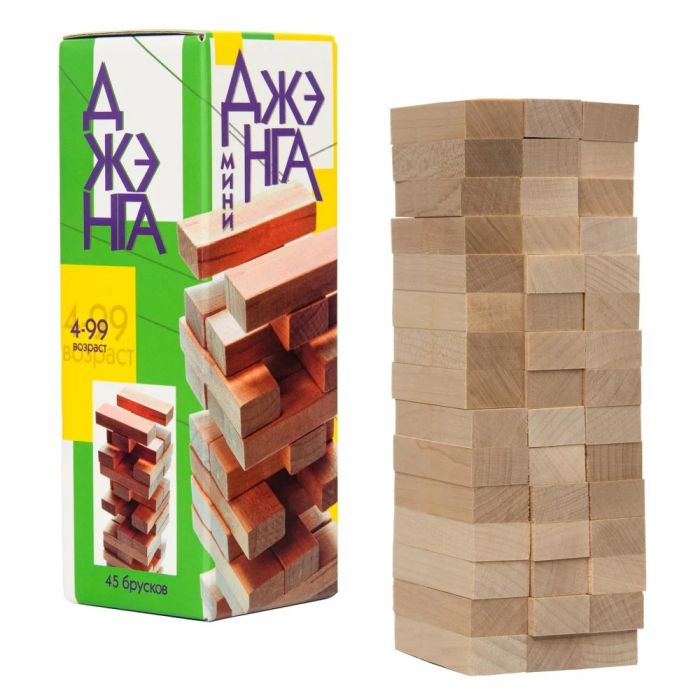 Настільна гра джанга Jenga дженга міні 45 дерев'яних брусків 30968, в кор-ці 19-6,7-6,7 см