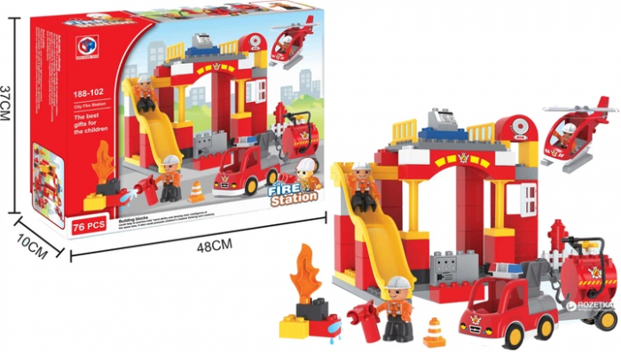 Дитяча іграшка Конструктор "Пожежна станцiя", великі деталі, 76 елементів 188-102 KID'S HOME TOYS