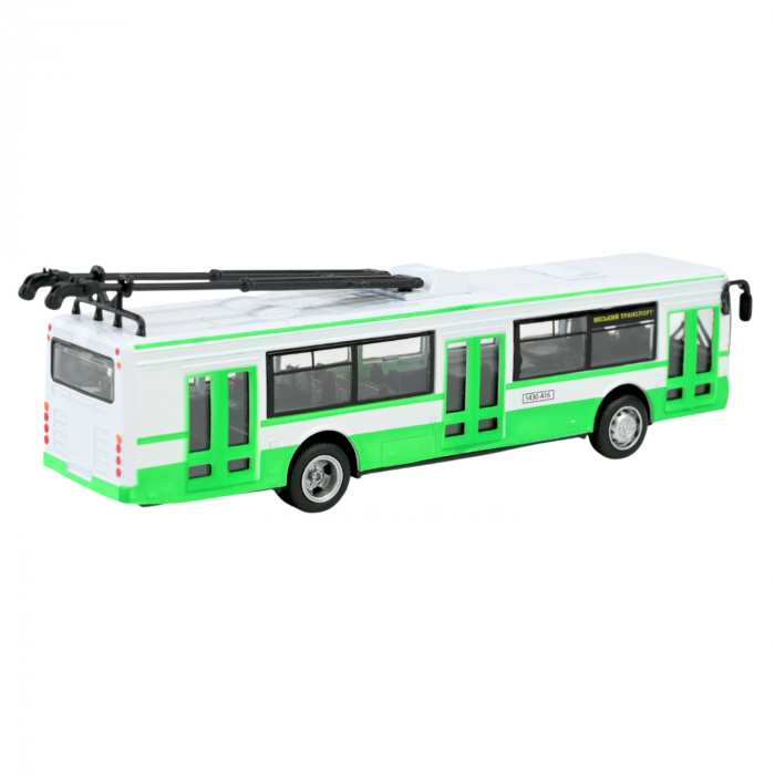 Дитяча іграшка машинка тролейбус (4145) маштаб 1:72, зелений колір, метало-пластиковий корпус