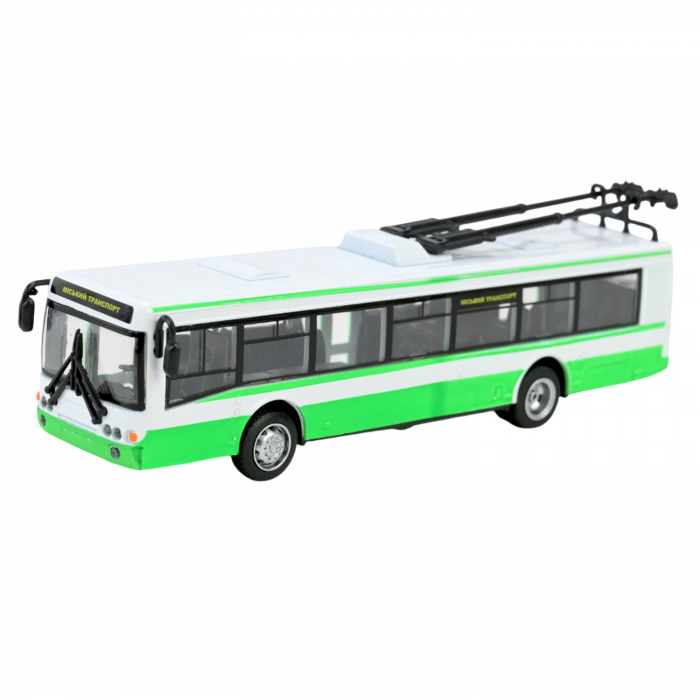Дитяча іграшка машинка тролейбус (4145) маштаб 1:72, зелений колір, метало-пластиковий корпус