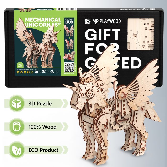 3D пазл механічний конструктор із дерева модель єдиноріг S 10604 MR.PLAYWOOD