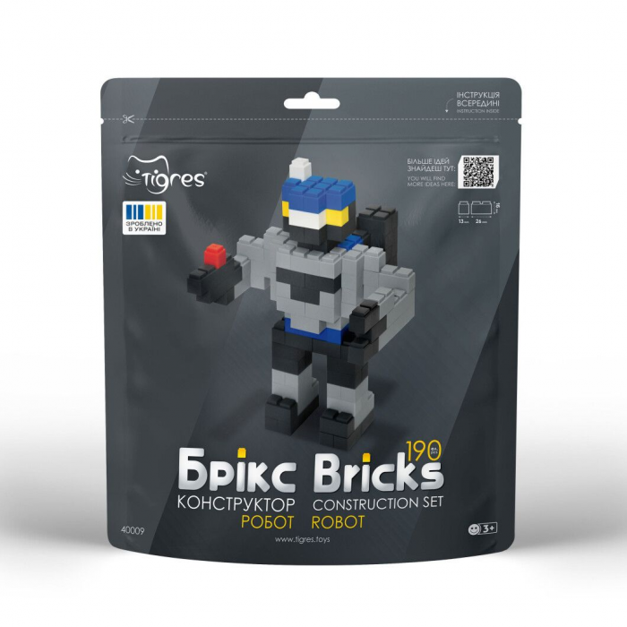 Дитяча іграшка конструктор брікс, сюжет робот, 190 середніх деталей 40009 Тигрес