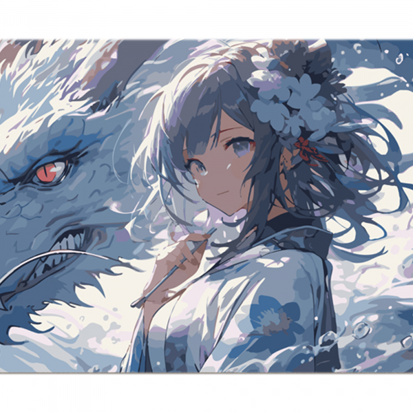 Живопис розпис картина за номерами Дракон і дівчинка аніме  Strateg на кольоровому фоні розміром 40х50 см (MZ030)