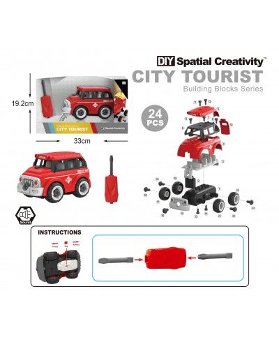 Дитяча іграшка автомобіль - конструктор автобус LM8072-SZ-1 DIY Spatial Creativity ™ 24 елемента, зв