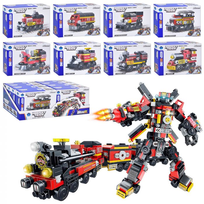 Дитяча іграшка конструктор BB004 залізничний транспорт від 91 деталей робот-потяг 8 видів