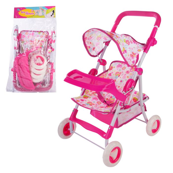 Дитяча іграшка коляска візок для ляльки пупса 62836T прогулянкова, козирок, столик