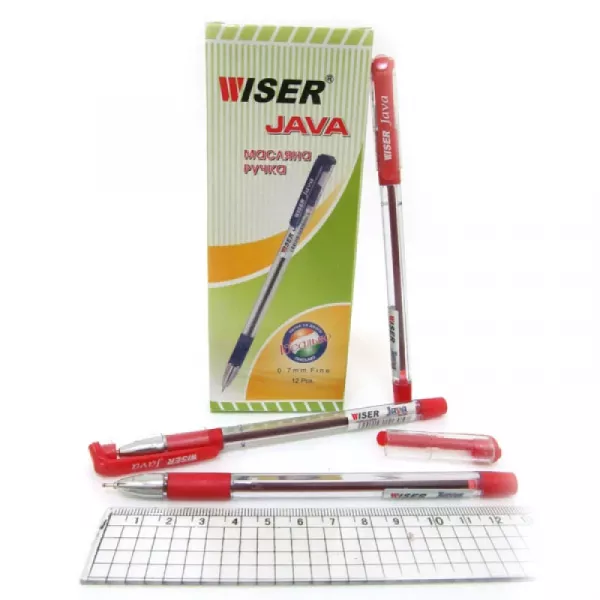 Ручка для письма червона 0,7мм з грипом, масляна Wiser Java (java-rd) 3542