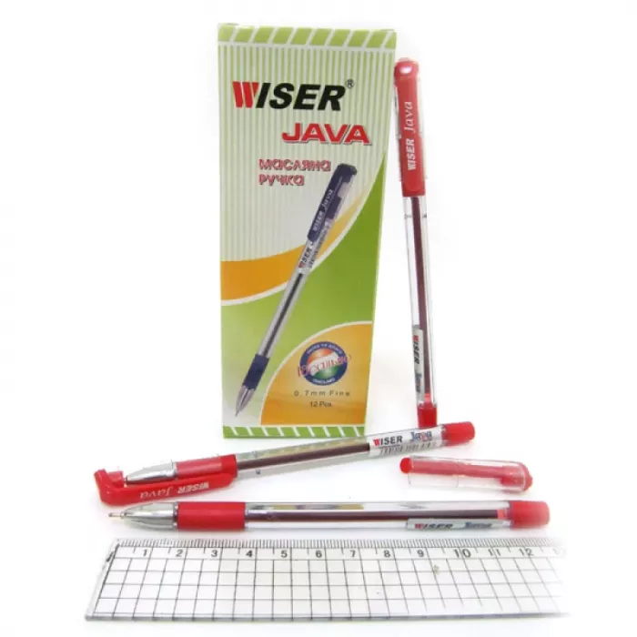 Ручка для письма червона 0,7мм з грипом, масляна Wiser Java (java-rd) 3542