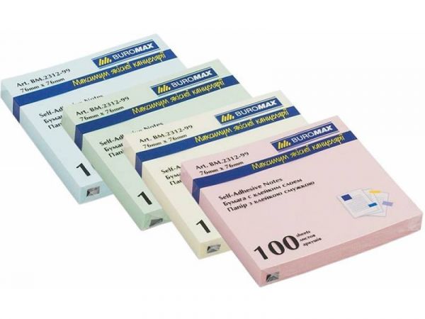 Стікери паперові Buromax 76*76мм 100л. мікс