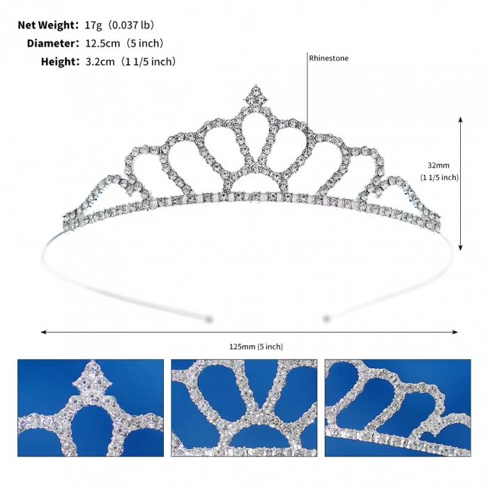 Діадема (тіара) корона A-31 колір срібро (silver), матеріал метал 63999 tiara