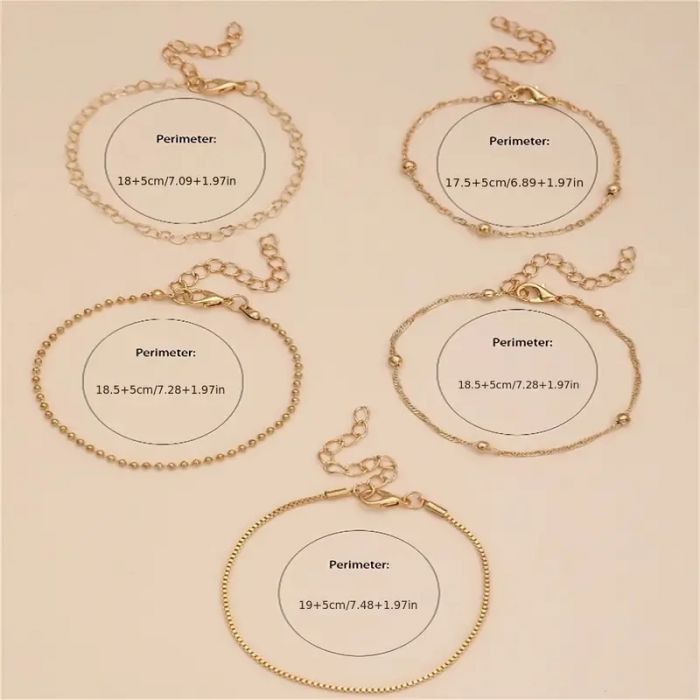 Елегантний браслет (5 шт набір) PD260 колір золото, матеріал метал (біжутерія для рук та ніг, аксесуари для дівчат)