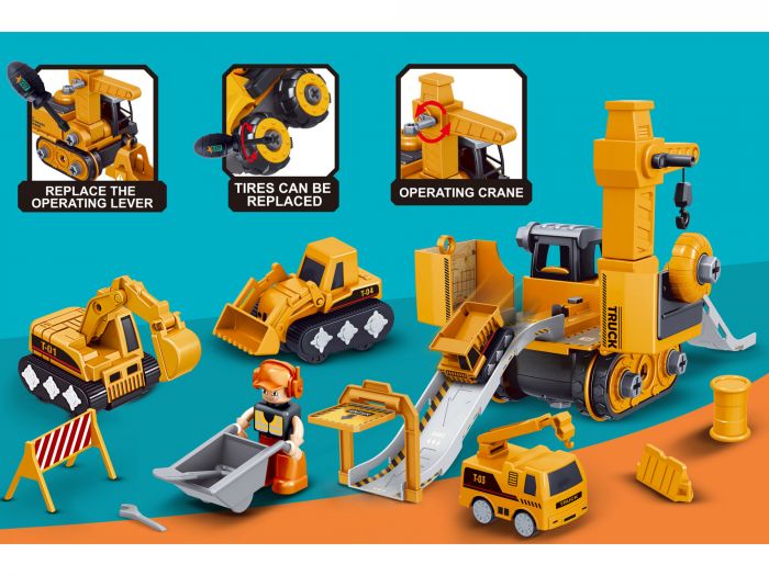 Дитяча іграшка автопаркінг конструктор 269-59 lebx toys® 27 деталей набір гірка ескаватор з машинками