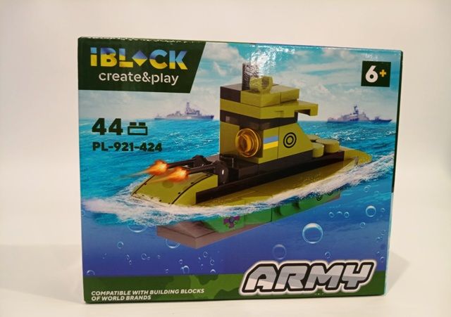 Дитяча іграшка конструктор підводний човен IBLOCK арт. PL-921-424 (4) Армія, 44 деталі