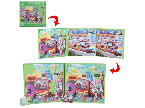 Дитяча іграшка дерев'яні пазли MD 1590 магнітні місто транспорт складається в книжку в кульку 17,5-1