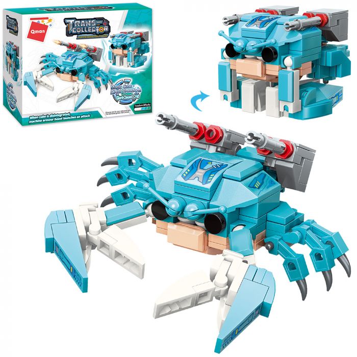 Дитяча іграшка конструктор 2в1 краб + куб 41208 Qman 140 деталей в коробці 15-12-7см