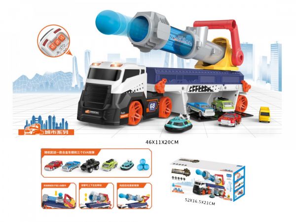 Дитяча іграшка машинка E7007-3 WinTek® вантажівка з пушкою та транспортом