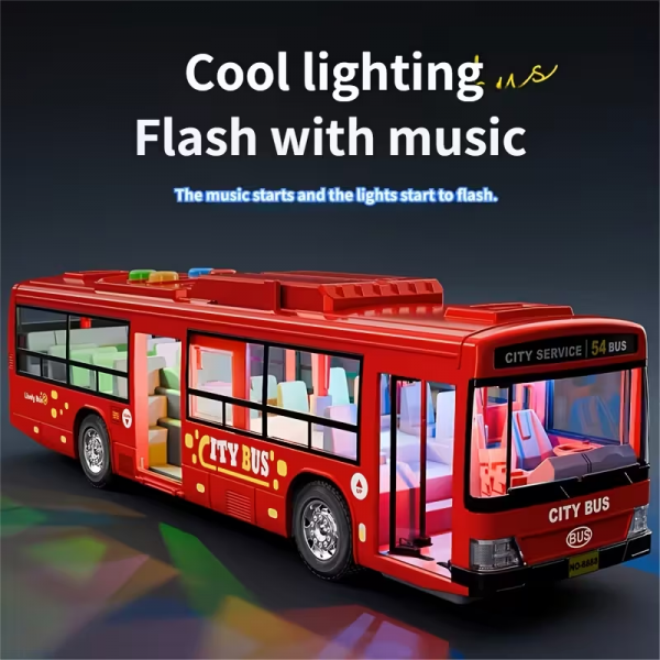 Дитяча іграшка автобус інерційний зі світлом і звуком (3797) червоний