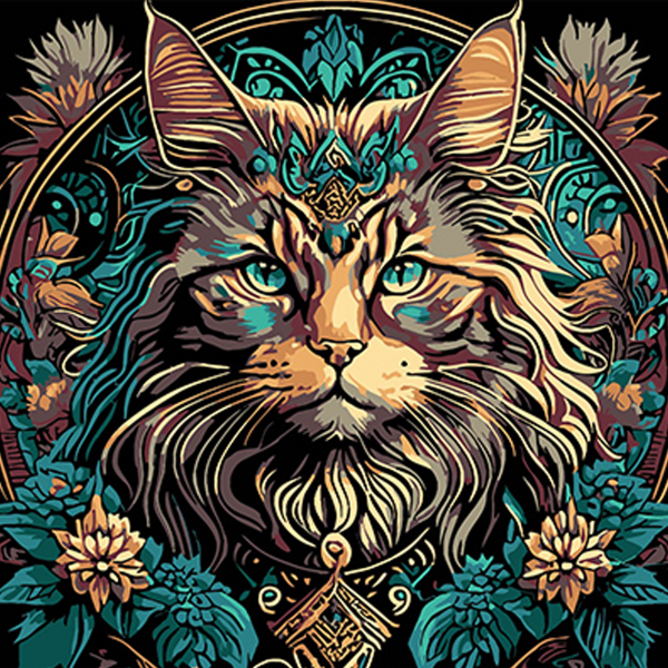 Живопис розпис картина за номерами Магія кота та квітів Strateg на чорному фоні розміром 30х30 см (SH3030