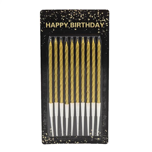 Свічки (свічка) для торта набір 10 шт золото Happy birthday блістер 9324