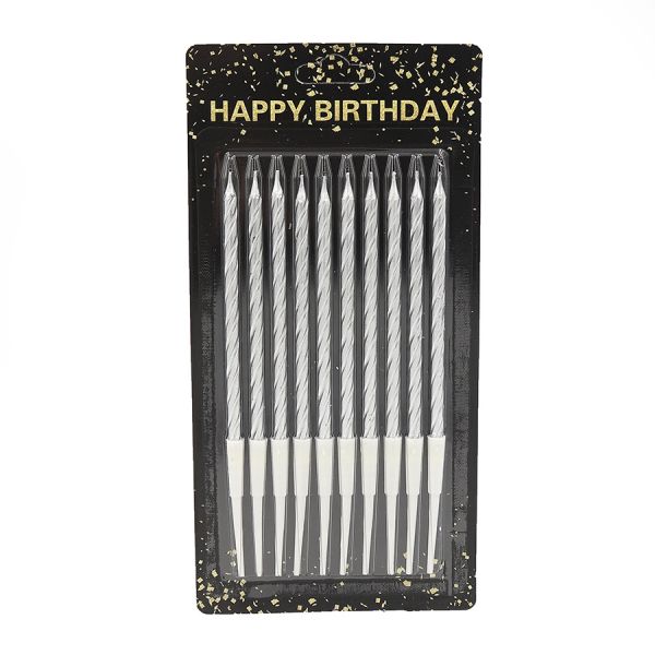 Свічки (свічка) для торта набір 10 шт срібло Happy birthday блістер 9326